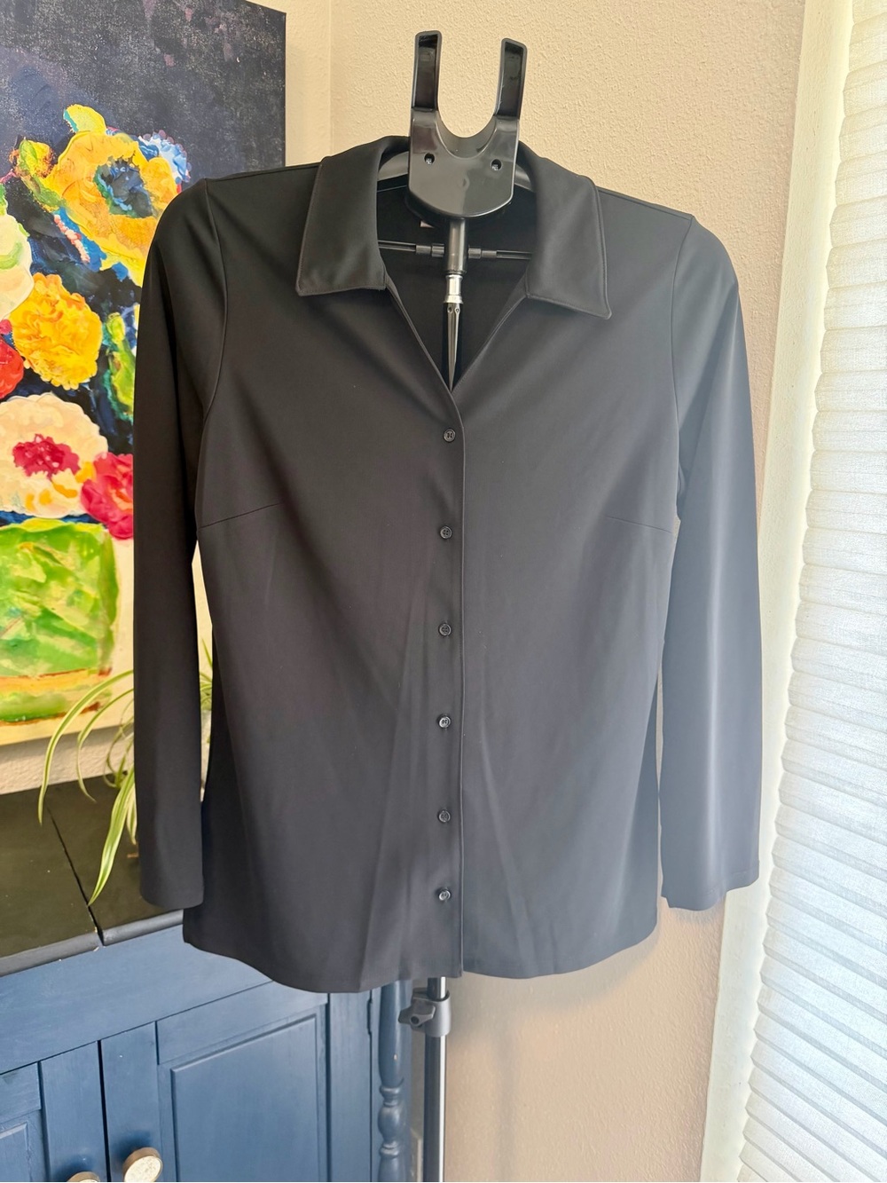 Style & Co Collection Black Stretch Knit Button Front Shirt Size M
